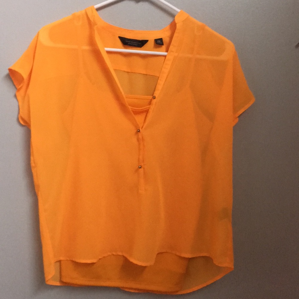 sheer orange shirt w/removable tank